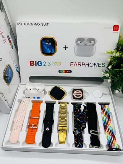 I20 Ultra Max Suit - Smartwatch & Airpods Combo with 7 Straps